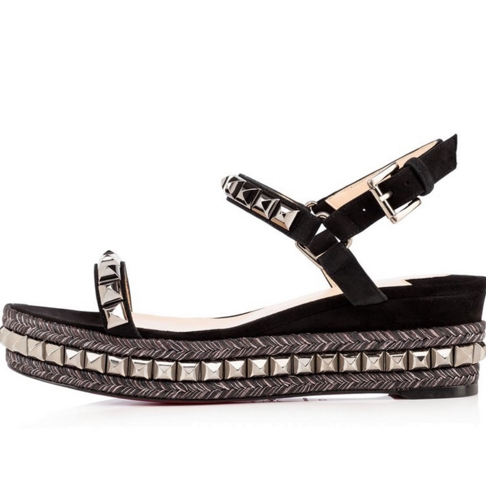 Christian Louboutin Black Cataclou Espadrille Wedge Sandals